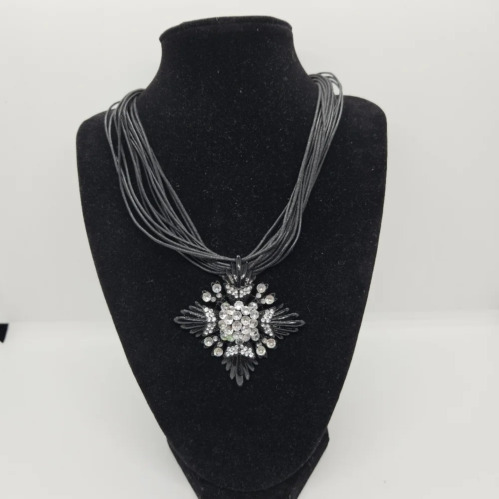 black multicord pendant with rhinestone pendant